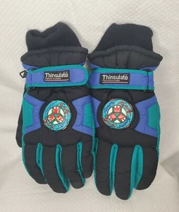 Guantes de esquí Thinsulate Snow King vintage años 80 púrpura verde azulado neón, cálidos - usados en excelente estado - Imagen 1 de 3