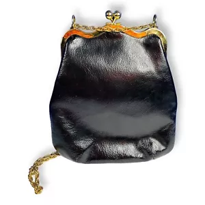 Borsa a mano vintage triangolo New York nera borsa da sera finiture oro serratura bacio - Foto 1 di 9