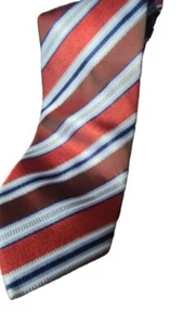 Clericci Necktie Men's Orange Red Blue Stripe - Picture 1 of 4