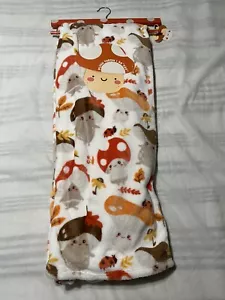 Whimsical Happy Mushroom Print Blanket Plush Throw 50X60” New Soft Fall Autumn - Picture 1 of 10