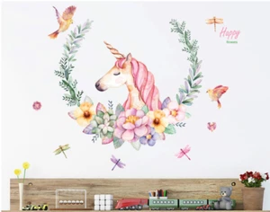 Unicorn Removable Wall Decal With Flower Girl Room Decoration - Picture 1 of 5
