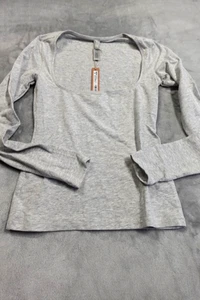NWT Skims XS Light Heather Gray Cotton Jersey Scoop Neck Long Sleeve Tee - Picture 1 of 6