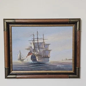 War Ship Oil Painting Signed By John Ambrose Canvas 12 X 16 Nautical Royal Navy - Picture 1 of 20
