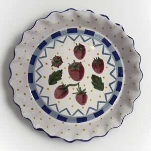 Mesa Intl Obst Erdbeere Kuchen Backform Platte 10" handbemalt Keramik signiert - Bild 1 von 5