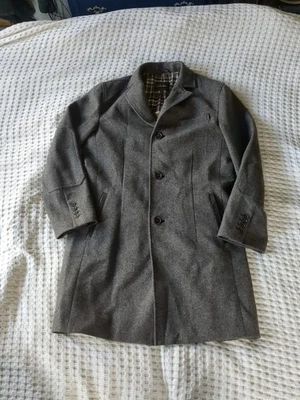 Cole Haan Wool Coat Herringbone Long Button Elbow Patch Flannel Lined Medium  - Image 1 of 4