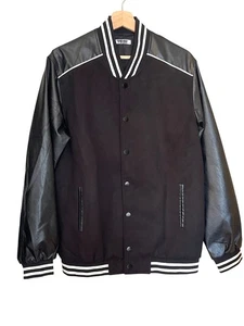 Chaqueta universitaria negra COOFANDY para mujer mangas de cuero sintético a rayas acanaladas talla M - Imagen 1 de 9