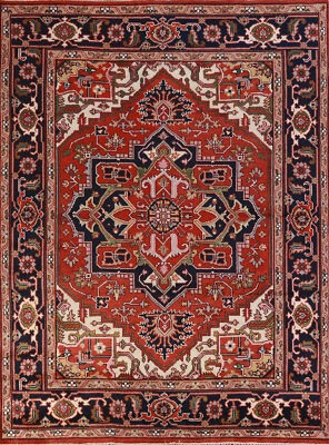 Rust Heriz Serapi Beauty Hand-Knotted Indian Living Room Carpet in Wool 8x10 ft - Image 1 of 4