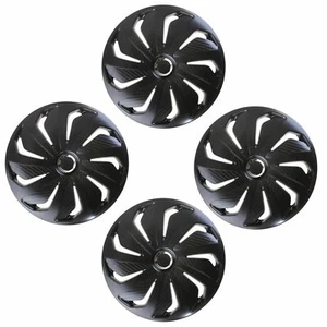 Wheel Trims 15" Hub Caps Wind Plastic Covers Set of 4 Black Fit R15 - Picture 1 of 3