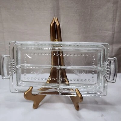 Vintage Glass Etched and Textured 3 Part Relish Dish - Image 1 of 4