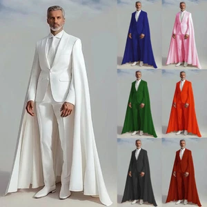 Business Herren Anzüge Einreiher Smoking Spitzes Revers Cocktail Lange Cape Jacken - Bild 1 von 27