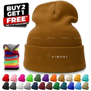 Cuff Beanie Hat Plain Knit Winter Cap Slouchy Skully Ski Warm Men Women Solid CF - Picture 1 of 31