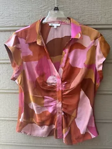 Blusa Top DR2 By Daniel Rainn Floral Doble Volantes Manga Talla XL - Imagen 1 de 2