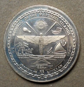 6490 Islas Marshall, 1989, $5, níquel cobre, sin circular, primeros hombres en la M - Imagen 1 de 1