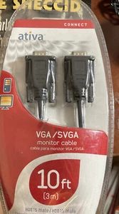 Monitor PC/Laptop Computer cable & Ativa 10ft HDB15 male,HDB15 male- & VGA/SVGA - Picture 1 of 6