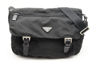 Borsa Messenger PRADA [Rank AB] Tessuto Nylon Borsa Tracolla Nera Autentica - Foto 1 di 16