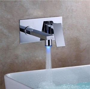 Grifo cromado lavabo para bañera con pico LED de mango único grifo mezclador de latón montado en pared - Imagen 1 de 8