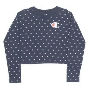 CHAMPION Cropped Womens T-Shirt Blue Crew Neck S - Picture 1 of 6