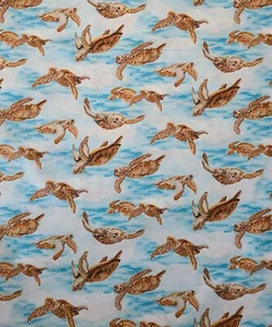 BTY X 44"W Fabric Swimming Turtles By Henry Glass Quilting Sewing Crafting - Picture 1 of 3