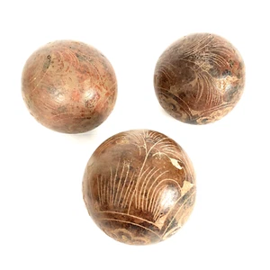 Meditation Balls Round Prayer Spheres Pottery Clay Etched Flowers Set 3 Handmade - Picture 1 of 8