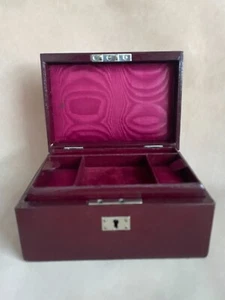 Antique c1920s Luxury Purple Leather Jewellery Box Coloured Silk Velvet Tray - Picture 1 of 24