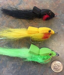 (3) TOP WATER GURGLER STYLE POPPERS. SET 1. FLY FISHING BASS SALTWATER PIKE. NEW