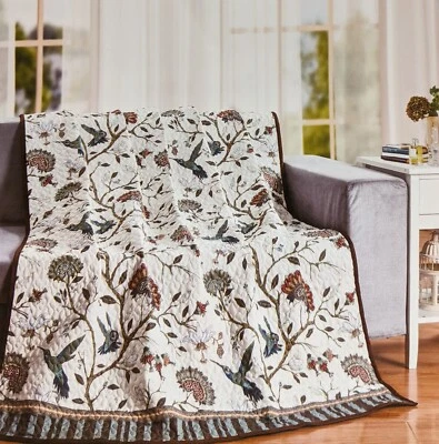 SUMMER GARDEN Flowers & Hummingbirds Quilted Throw Blanket, 50" x 60", by DeLeon - Image 1 of 4