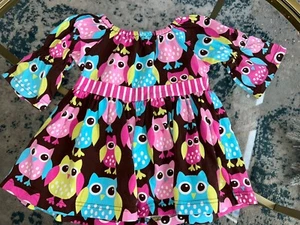 Sz 3 4 Kelly’s Kids Owl Peasant Style Shirt Brown Pink VGUC - Picture 1 of 2