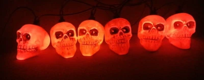 Cadena de luces vintage de Halloween 7 pies que cambian de color - 6 cabezas de esqueleto/calavera Foto 1 de 4
