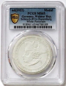 1922 GERMANY WEIMAR RASTENBURG WHITE PORCELAIN NOTGELD MEDAL PCGS MS 65 - Picture 1 of 2