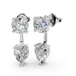 3.50 CTTW Pear Lab Grown Diamond Dangle Earrings In 14K Gold (F-G, VS1-VS2) - Picture 1 of 16