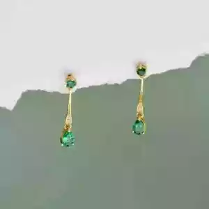 Orecchino pendente goccia placcato oro giallo 14 kt taglio pera smeraldo creato in laboratorio 2 ct - Foto 1 di 4