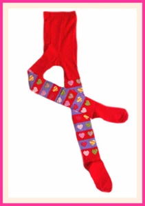 NEW Nowali Baby Girl Tights 12M/18M 74/80cm Red w/Colorful Hearts Valentines Day - Picture 1 of 1