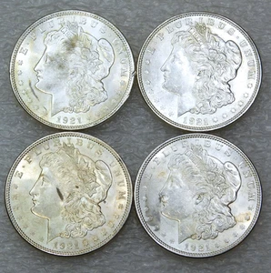 1921 P Morgan Silber Dollar Stempelglanz Frosty Lot 4 Münzen in Saflips #B158 - Bild 1 von 2