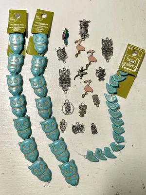 Lote Búhos Pájaros Flamenco Loro Turquesa Metal Piedra Cuentas Dijes Fabricación de Joyas Foto 1 de 4