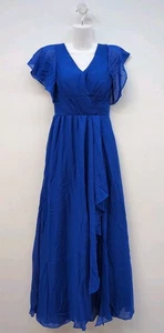 Maxi vestido para mujer con cuello en V y mangas aleteadas línea A talla 0 azul cobalto - Imagen 1 de 8