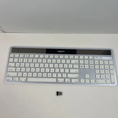 Logitech K750 Wireless Solar Recharging Slim Keyboard Mac Silver/White W Dongle - Image 1 of 4