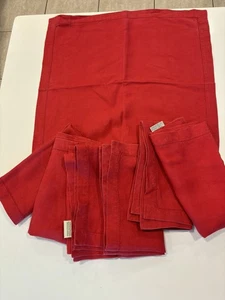 Pottery Barn  Red Linen Napkins (7) Vintage 20x20" Hempstich - Picture 1 of 10