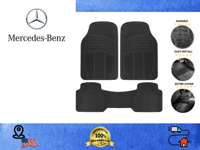 For all Mercedes Benz cars Floor Mats Front & Rear 3pcs Rugged Rubber black - Image 1 of 4