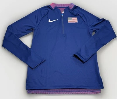 Pullover Nike Equipo EE. UU. Para Hombres Pequeño Azul Correr Pro Elite 1/2 Cremallera Hecho en EE. UU. Foto 1 de 4