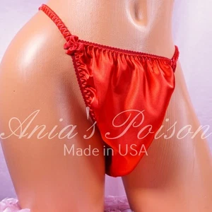 Sissy Satin Panties for MEN - Red shiny wetlook string Bikini or bra or skirt - Picture 1 of 7