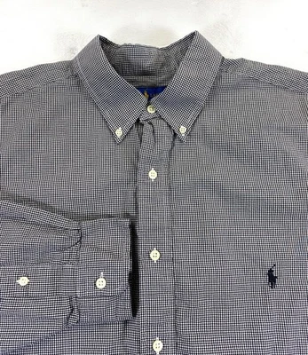 Camisa polo masculina xadrez preta elástica 100% algodão com botões Ralph Lauren GG - Imagem 1 de 4