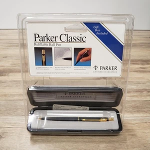 Parker Classic Ball Pen 14K Gold Trim New in Gift Box Matte Black - Picture 1 of 8