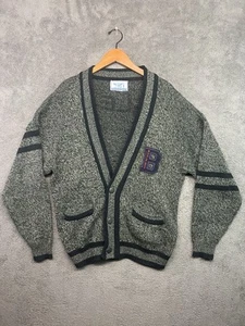 VTG Bugle Boy Varsity Letterman Sweater Cardigan Green Black Spell out Logo 90s - Picture 1 of 9