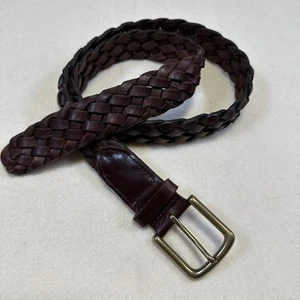 LL Bean Gürtel Herren 32 Braun Leder Gewebt Messing Schnalle Geflochten Leger Hergestellt in den USA - Bild 1 von 5