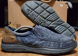 Skechers Schuhe Herren 12 Gleiter Benideck Freizeit blau Denim Fahrrad Zehe Halbschuh Komfort - Bild 1 von 9