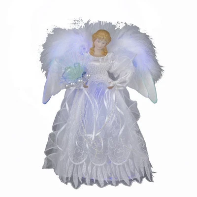 12 Inch White and Silver Lighted Angel Tree Topper with Fiber Optics - Image 1 of 2