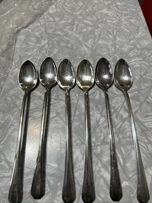 "6 cucharas de té heladas vintage con patrón de Rogers & Son Mayfair de 7,5""" Foto 1 de 4