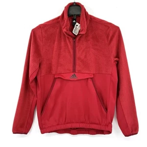 Adidas Women’s Fleece 1/4 Zip Red Pullover Jacket Size Medium NOS Faux Fur/Nylon - Picture 1 of 12