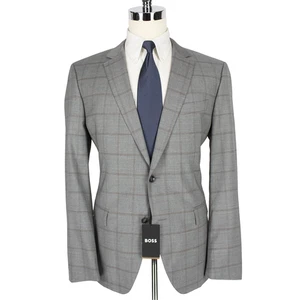 NWT CURRENT Hugo Boss Grey Brown Wool Checked Dual Vents 2Btn Jacket 44R - Picture 1 of 8
