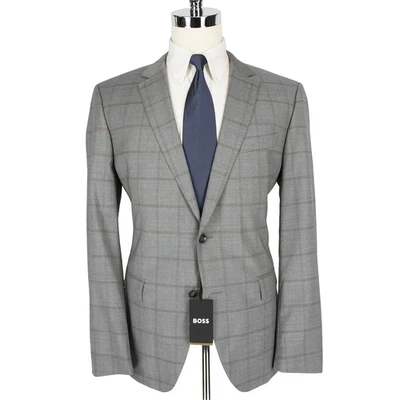 NWT CURRENT Hugo Boss Grey Brown Wool Checked Dual Vents 2Btn Jacket 44R - Image 1 of 4